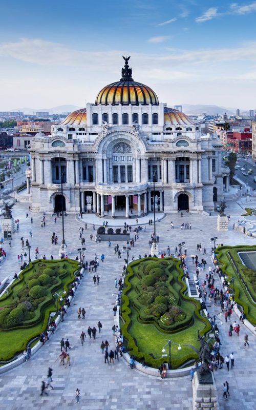 Palace of Fine Arts (Palacio de Bellas Artes) is a prominent cultural center in Mexico City hosting many exhibitions and theatrical performances.